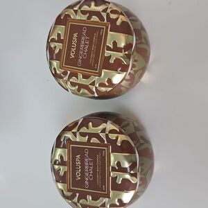 2 Voluspa Gingerbread Chalet Mini Tin Candles